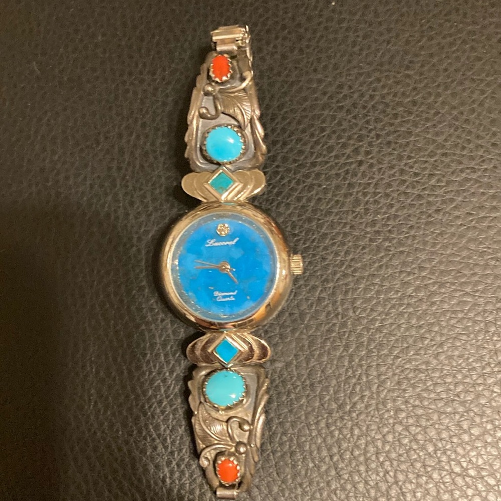 Sterling silver watch, non working, with turquoise stones